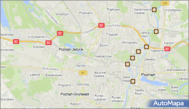 mapa Niestachów gmina Poznań, Niestachów gmina Poznań na mapie Targeo