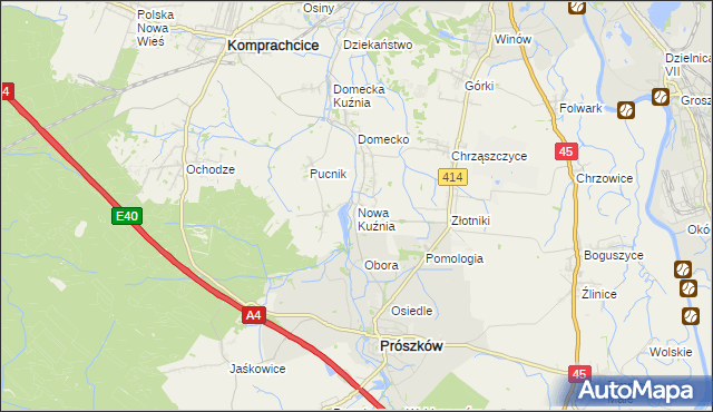 mapa Nowa Kuźnia gmina Prószków, Nowa Kuźnia gmina Prószków na mapie Targeo
