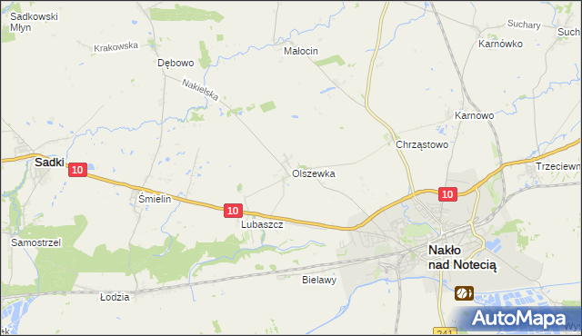 mapa Olszewka gmina Nakło nad Notecią, Olszewka gmina Nakło nad Notecią na mapie Targeo
