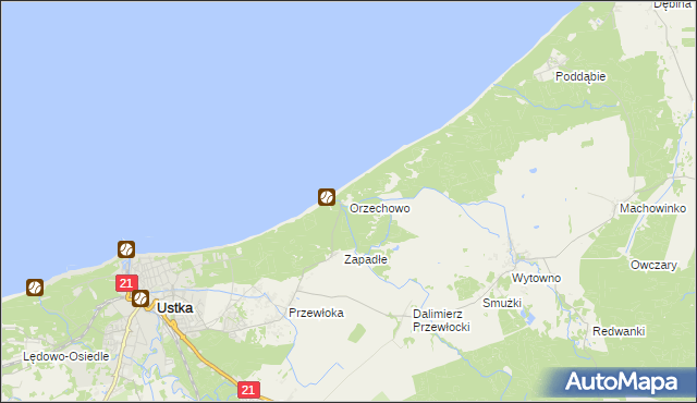 mapa Orzechowo gmina Ustka, Orzechowo gmina Ustka na mapie Targeo