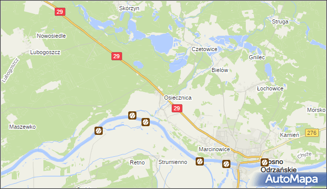 mapa Osiecznica gmina Krosno Odrzańskie, Osiecznica gmina Krosno Odrzańskie na mapie Targeo