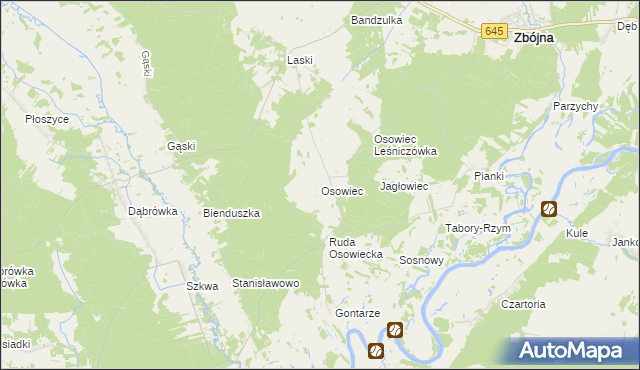 mapa Osowiec gmina Zbójna, Osowiec gmina Zbójna na mapie Targeo