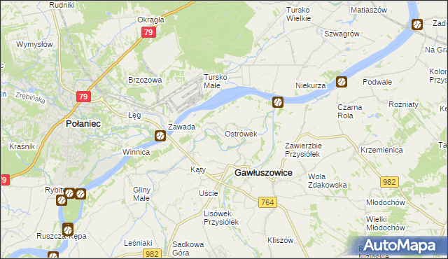 mapa Ostrówek gmina Gawłuszowice, Ostrówek gmina Gawłuszowice na mapie Targeo