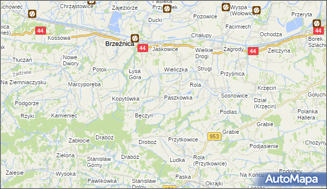 mapa Paszkówka gmina Brzeźnica, Paszkówka gmina Brzeźnica na mapie Targeo