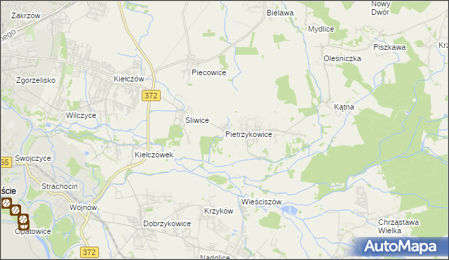 mapa Pietrzykowice gmina Długołęka, Pietrzykowice gmina Długołęka na mapie Targeo