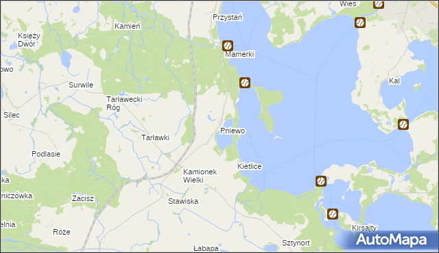 mapa Pniewo gmina Węgorzewo, Pniewo gmina Węgorzewo na mapie Targeo