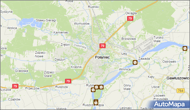 mapa Połaniec powiat staszowski, Połaniec powiat staszowski na mapie Targeo