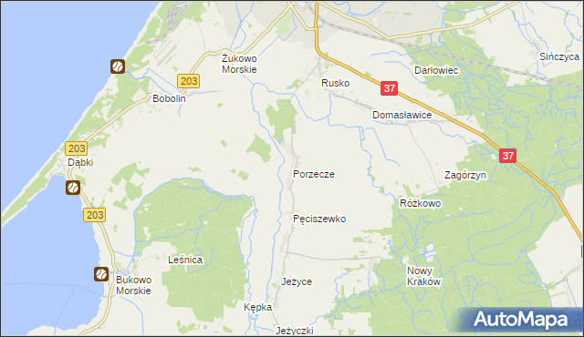 mapa Porzecze gmina Darłowo, Porzecze gmina Darłowo na mapie Targeo