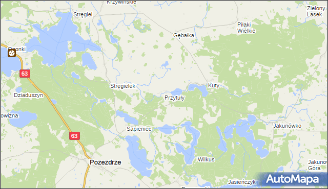 mapa Przytuły gmina Pozezdrze, Przytuły gmina Pozezdrze na mapie Targeo