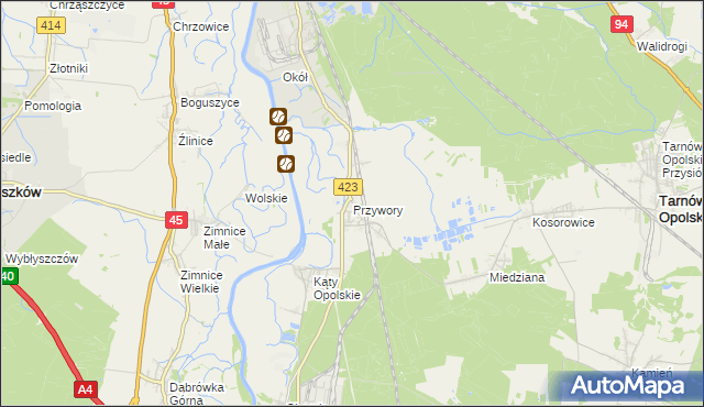 mapa Przywory gmina Tarnów Opolski, Przywory gmina Tarnów Opolski na mapie Targeo