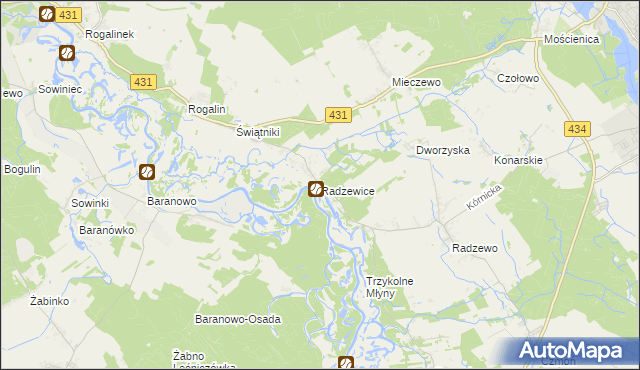 mapa Radzewice, Radzewice na mapie Targeo