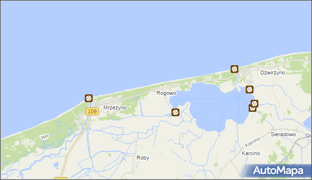 mapa Rogowo gmina Trzebiatów, Rogowo gmina Trzebiatów na mapie Targeo