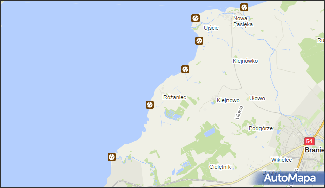 mapa Różaniec gmina Braniewo, Różaniec gmina Braniewo na mapie Targeo