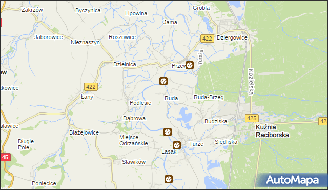 mapa Ruda gmina Kuźnia Raciborska, Ruda gmina Kuźnia Raciborska na mapie Targeo