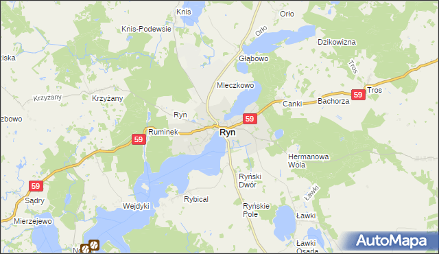 mapa Ryn powiat giżycki, Ryn powiat giżycki na mapie Targeo