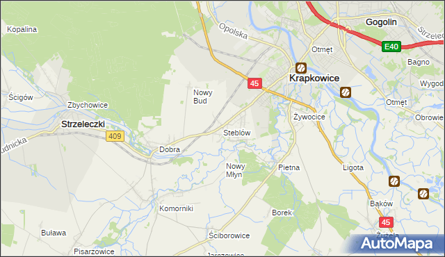 mapa Steblów gmina Krapkowice, Steblów gmina Krapkowice na mapie Targeo