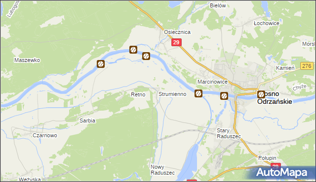 mapa Strumienno gmina Krosno Odrzańskie, Strumienno gmina Krosno Odrzańskie na mapie Targeo