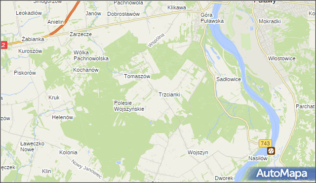 mapa Trzcianki gmina Janowiec, Trzcianki gmina Janowiec na mapie Targeo