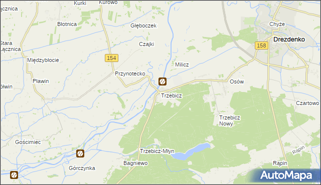 mapa Trzebicz gmina Drezdenko, Trzebicz gmina Drezdenko na mapie Targeo