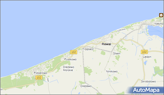 mapa Trzęsacz gmina Rewal, Trzęsacz gmina Rewal na mapie Targeo