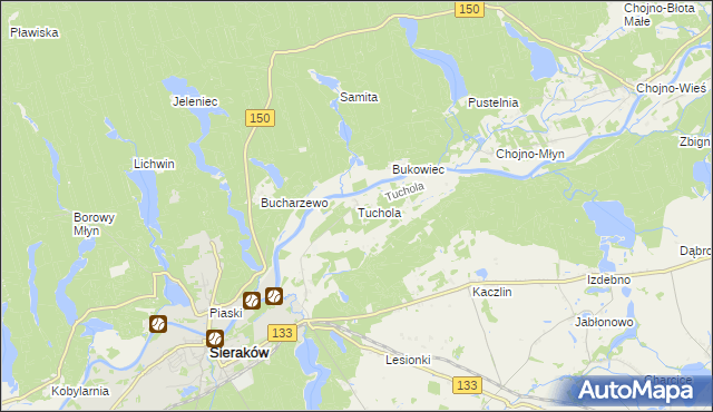 mapa Tuchola gmina Sieraków, Tuchola gmina Sieraków na mapie Targeo