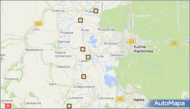 mapa Turze gmina Kuźnia Raciborska, Turze gmina Kuźnia Raciborska na mapie Targeo