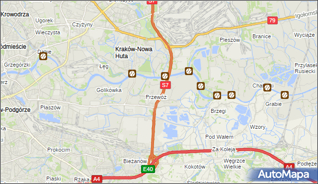 mapa Ulica gmina Kraków, Ulica gmina Kraków na mapie Targeo