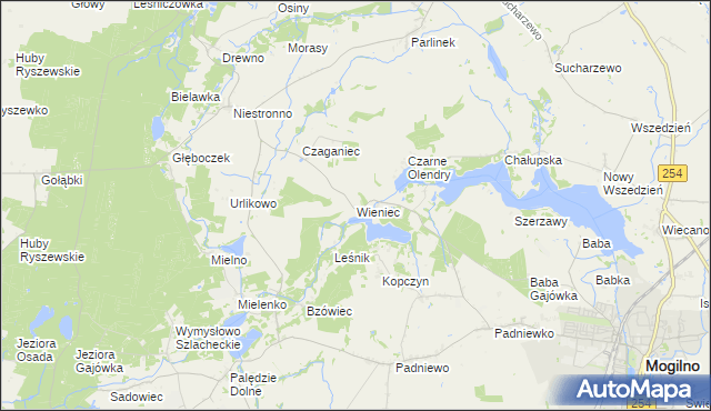 mapa Wieniec gmina Mogilno, Wieniec gmina Mogilno na mapie Targeo