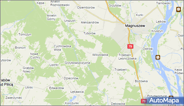 mapa Wilczowola gmina Magnuszew, Wilczowola gmina Magnuszew na mapie Targeo
