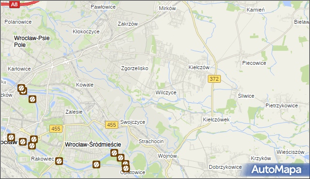 mapa Wilczyce gmina Długołęka, Wilczyce gmina Długołęka na mapie Targeo