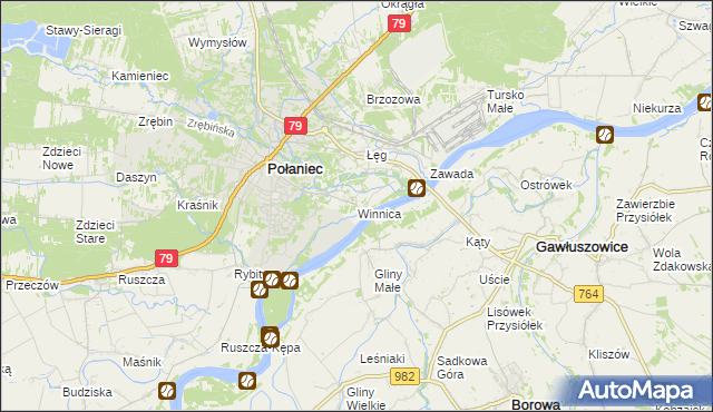 mapa Winnica gmina Połaniec, Winnica gmina Połaniec na mapie Targeo