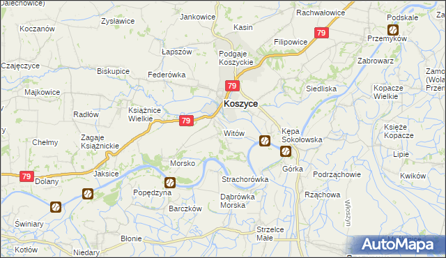 mapa Witów gmina Koszyce, Witów gmina Koszyce na mapie Targeo