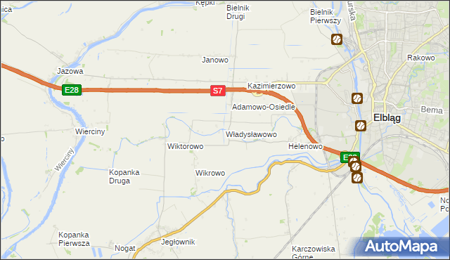 mapa Władysławowo gmina Elbląg, Władysławowo gmina Elbląg na mapie Targeo