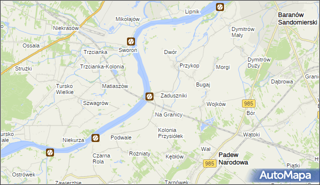 mapa Zaduszniki gmina Padew Narodowa, Zaduszniki gmina Padew Narodowa na mapie Targeo