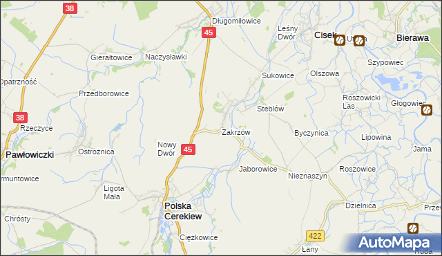 mapa Zakrzów gmina Polska Cerekiew, Zakrzów gmina Polska Cerekiew na mapie Targeo