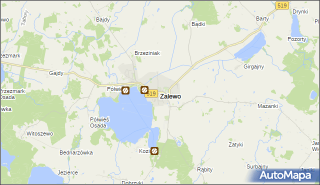 mapa Zalewo powiat iławski, Zalewo powiat iławski na mapie Targeo