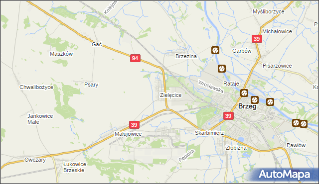 mapa Zielęcice gmina Skarbimierz, Zielęcice gmina Skarbimierz na mapie Targeo