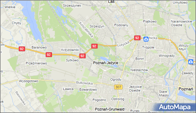 mapa Jeżyce gmina Poznań, Jeżyce gmina Poznań na mapie Targeo