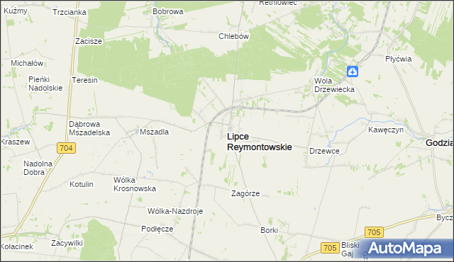 mapa Lipce Reymontowskie, Lipce Reymontowskie na mapie Targeo