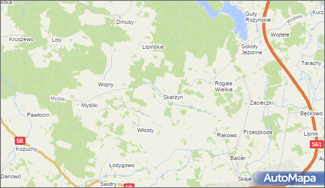 mapa Skarżyn gmina Biała Piska, Skarżyn gmina Biała Piska na mapie Targeo