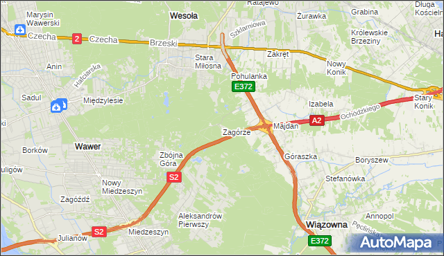 mapa Zagórze gmina Wiązowna, Zagórze gmina Wiązowna na mapie Targeo