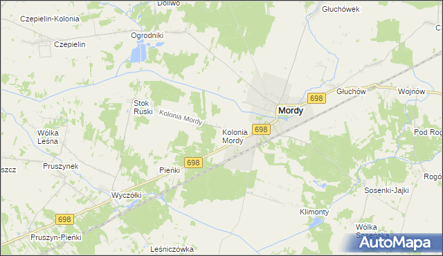 mapa Kolonia Mordy, Kolonia Mordy na mapie Targeo