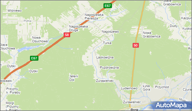 mapa Laskowizna gmina Brok, Laskowizna gmina Brok na mapie Targeo