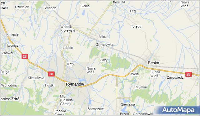 mapa Łazy gmina Rymanów, Łazy gmina Rymanów na mapie Targeo