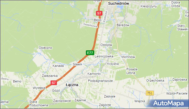 mapa Leśniczówka gmina Suchedniów, Leśniczówka gmina Suchedniów na mapie Targeo