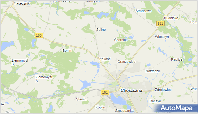 mapa Pakość gmina Choszczno, Pakość gmina Choszczno na mapie Targeo