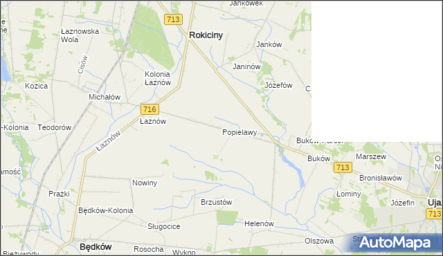 mapa Popielawy gmina Rokiciny, Popielawy gmina Rokiciny na mapie Targeo