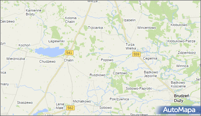 mapa Popowo gmina Tłuchowo, Popowo gmina Tłuchowo na mapie Targeo
