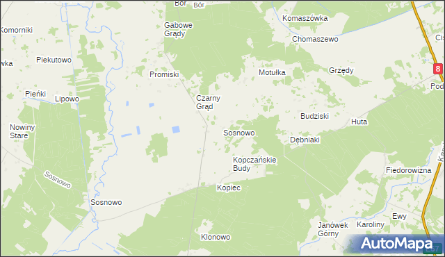 mapa Sosnowo gmina Sztabin, Sosnowo gmina Sztabin na mapie Targeo