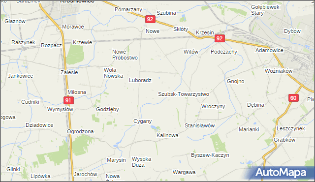 mapa Szubsk-Towarzystwo, Szubsk-Towarzystwo na mapie Targeo